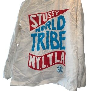 Stussy White Long Sleeve with Red and Blue Graphic